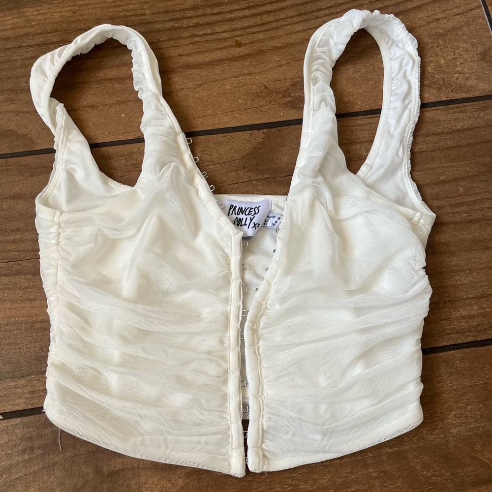 Princess Polly white mesh front hook tank top size 4
